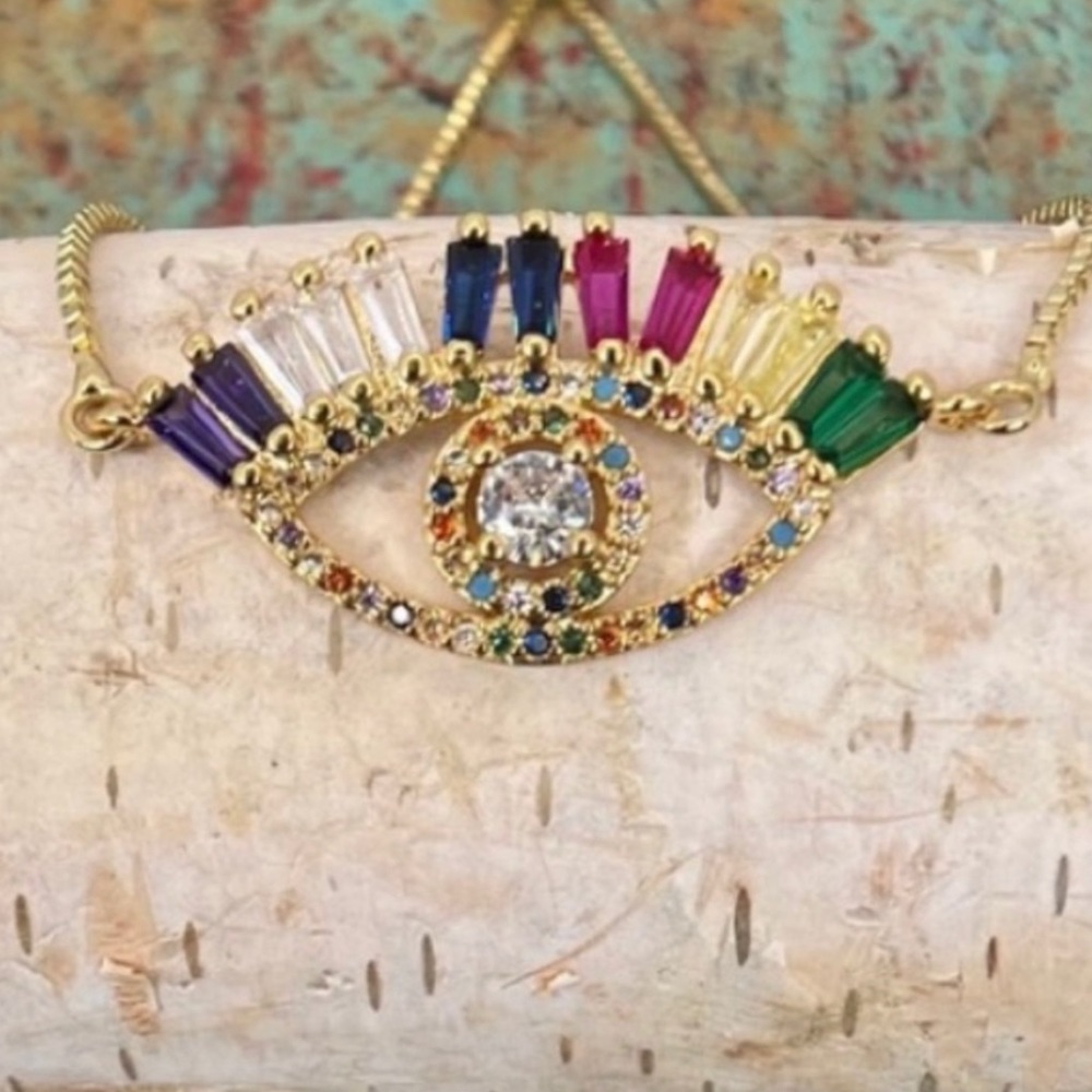 Last 1!✨ Dainty Rainbow Evil Eye Slider Bracelet - Picture 4 of 4